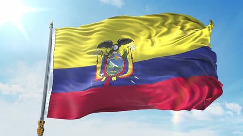 Realistic Waving Ecuador National Flag Animation with Blue Sky