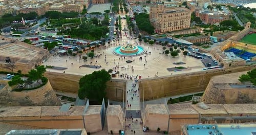 Aerial View of the Capital City of Malta at Sunset Main Entrance and the Entire Island Valletta