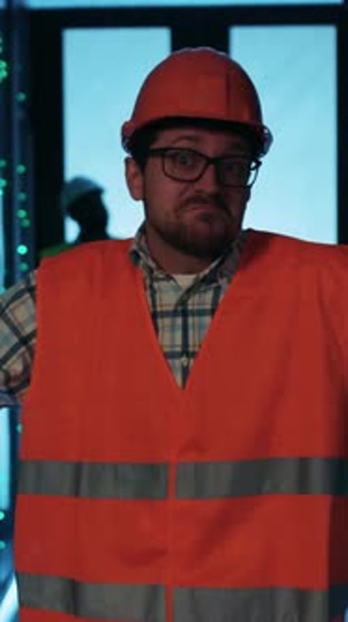 A Construction Worker Dressed in Safety Gear is Engaged in Activities at the Work Site