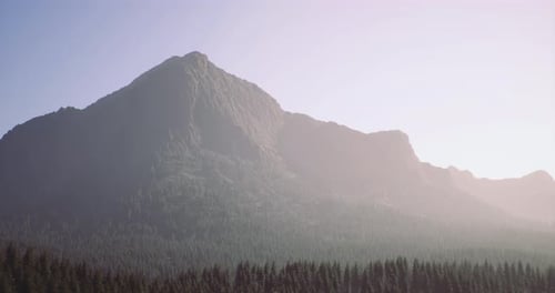Majestic Mountain Rising Above Forest Under a Soft Morning Light