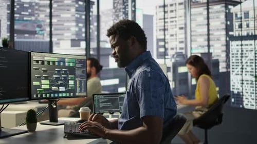 Employee with Grimace on Face Stretching to Relieve Muscle Strain