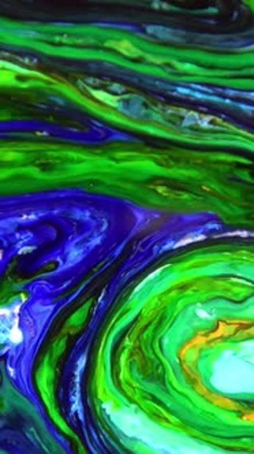 Vibrant Fluid Art Abstract Green and Blue Paints