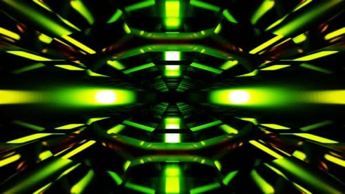 green light in reflect abstract tunnel, looping motion animation