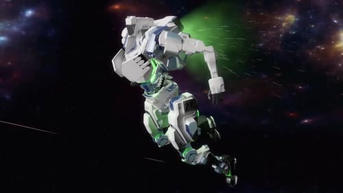 Animated Futuristic Robot Flying in Space