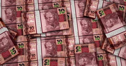 Brazil Real money banknotes packs surface