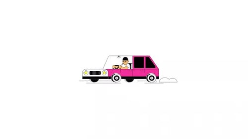 Flat Design Cartoon Car Driving Animation
