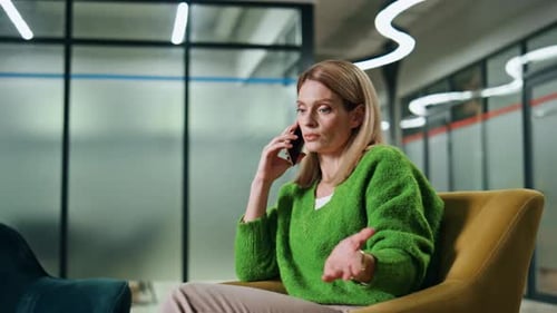 Confident Businesswoman Talking Cellphone in Office Interior. Closeup Lady Director Calling Mobile