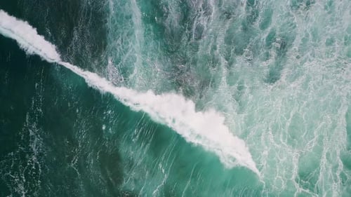 Top Stormy Sea Surface Waving with White Foam Slow Motion Aerial Ocean Waves