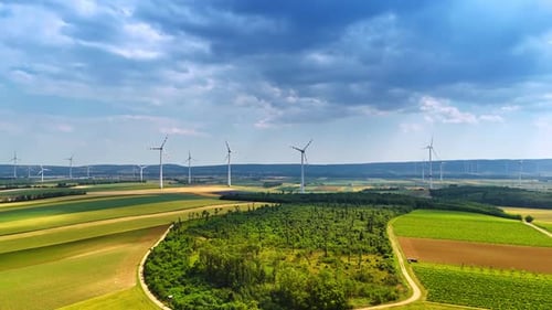 Aerial View of Wind Turbines in Countryside