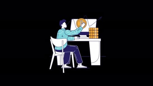 Person working with cryptocurrency graphics at a desk