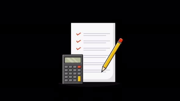 Animated Document with Calculator and Pencil. Business Object Concept ...