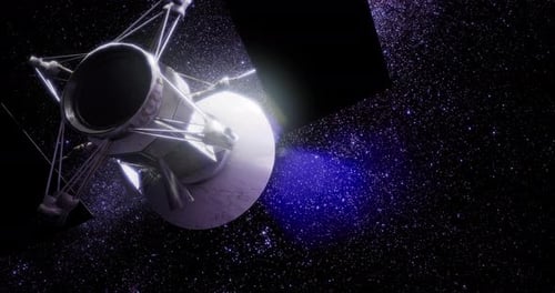 Futuristic Space Probe Traveling Through Starry Cosmos Animation