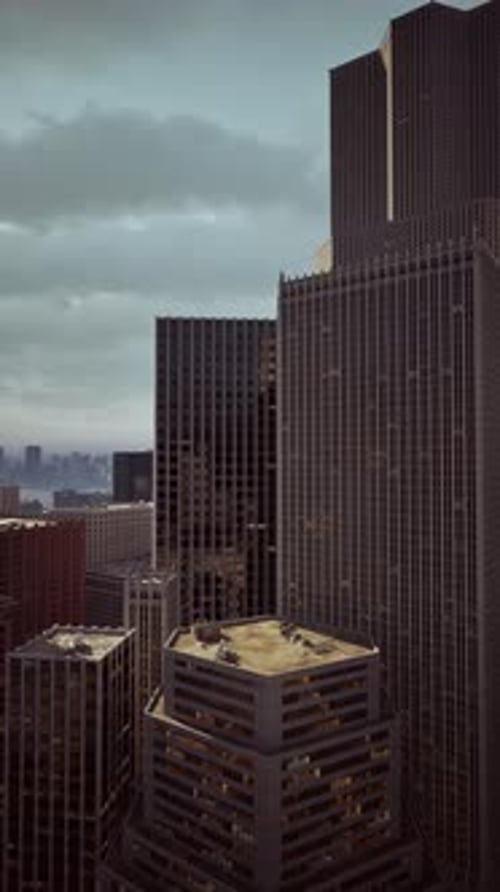 Modern City Buildings with Flickering Window Lights Animation