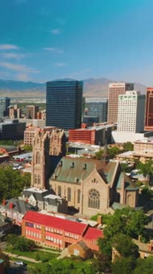 Modern city with some historical buildings in architecture. Salt Lake City panorama