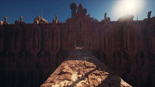 Historical Sandstone Edifice Illuminated By Warm Light and Artistic Shadows
