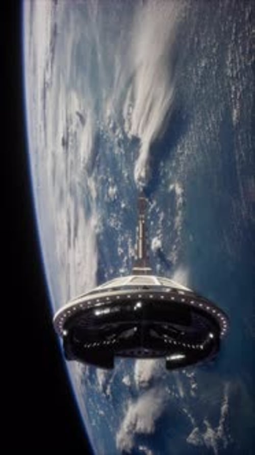 Futuristic Space Satellite Orbiting the Earth