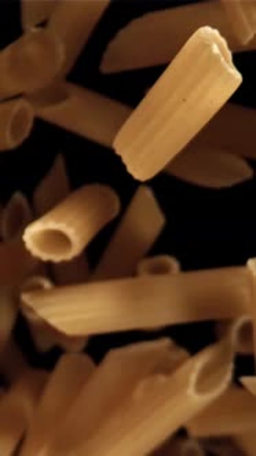 The Penne Pasta Flies Up and Falls Down Filmed on a Highspeed Camera at 1000 Fps