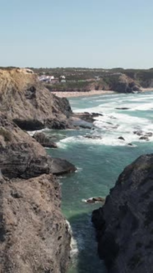 Vertical Video of Sea Rocks and Cliffs. Costa Vicentina, Portugal
