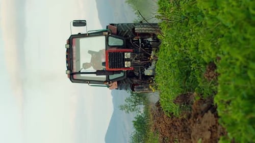 Tractor Standing in Green Rural Field