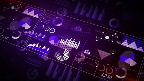 Futuristic Big Data and Stock Market Business 3D Space Showing Pie Charts Numbers and Graphs in Blue