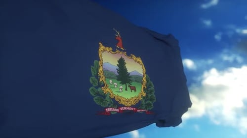 Waving Vermont State Flag Animation in Blue Sky