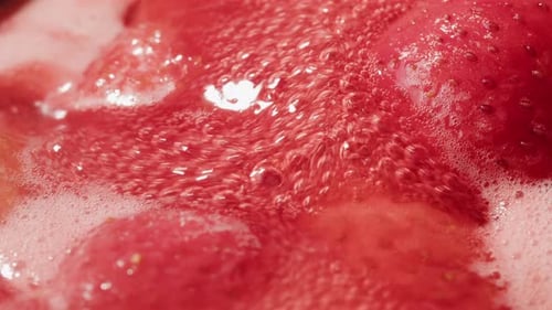 Strawberries Simmering in a Pot for Jam or Sauce