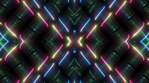 Neon Geometric Glowing Lines Kaleidoscope Looping Abstract Background