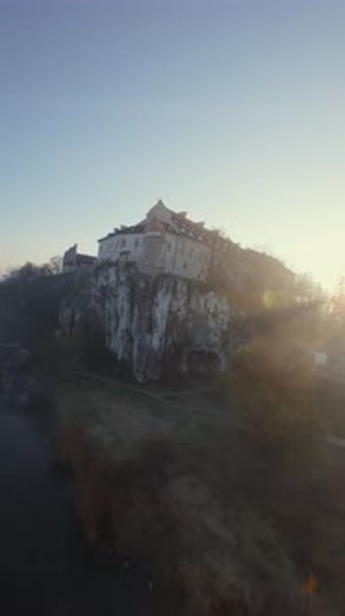 Unusual Aerial View of Benedictine Abbey in Tyniec Poland at Dawn