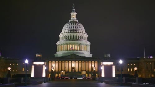 Capitol Architecture Lit at Night Federal Building Glowing in DC Capitol Dome Night Closeup