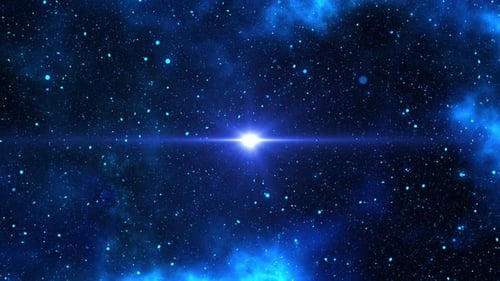 The Big Bang. Abstract rotating blue center optical lens flares shiny animation.