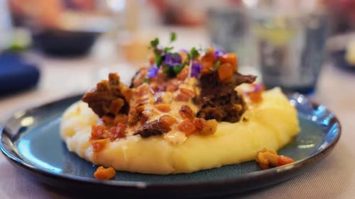 Appetizing Plated Dish with Mashed Potatoes and Meat