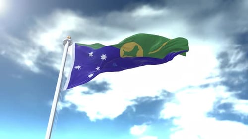 Realistic Christmas Island Flag Waving in Cloudy Sky