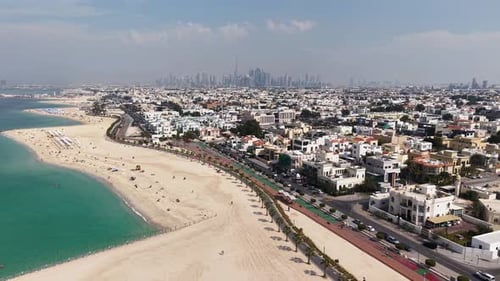 Drone view of Jumeirah Beach in Dubai, United Arab Emirates