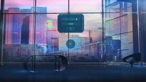 Autorisierungsschnittstellen-Hologramm in einem modernen Büro 4K