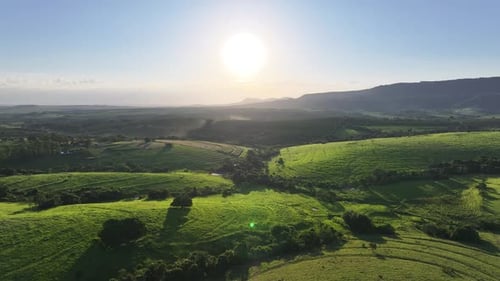 Dramatic Sunset Landscape at Scenic Green Valley Mountains.