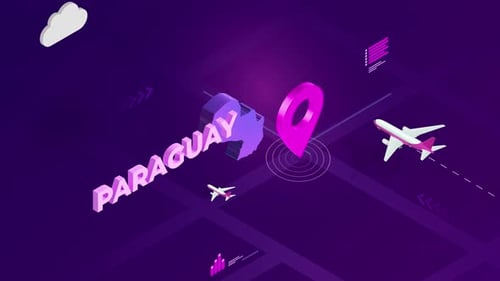 Isometric Travel Animation with Location Pin and Paraguay Text