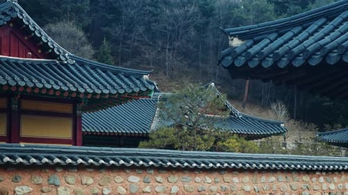 Templo budista coreano tradicional Sangwonsa em Pyeongchang, Coreia do Sul