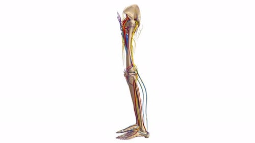 3D Human Legs Anatomy with Bones, Arteries, Veins, and Nerves Rotating