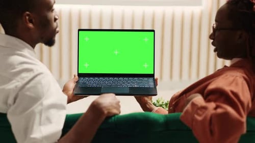 Tourists with Laptop Chroma Key in Hotel