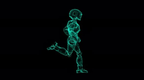 Futuristischer Roboter sprintet in digitaler Animation