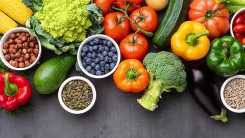 Colorful Fresh Fruits and Vegetables Composition