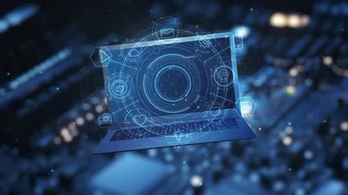 Laptop's Virtual Space Featuring Dynamic Infographic Imagery