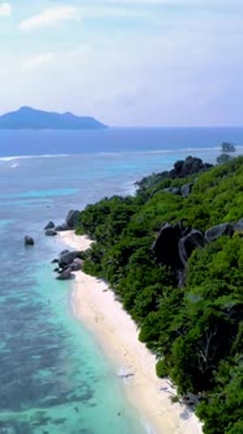Anse Source D Argent Beach La Digue Island Seychelles Aerial View on Tropical Beach Seychelles