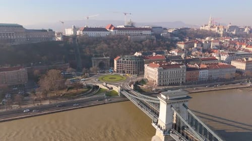 Top View of the Center of Budapest with Part of the Danube River Chain Bridge