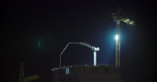 Timelapse Nightwork Development Of Modern Multistorey Residential House Illuminated Night Time Work