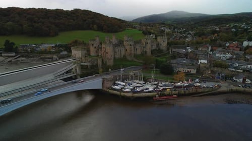 Famous UK Landmark, Conwy Castle in North Wales - Aerial