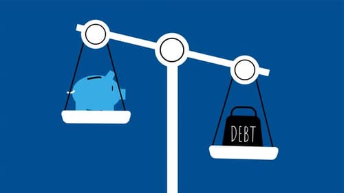 Animated Financial Balance: Savings Piggy Bank vs. Debt