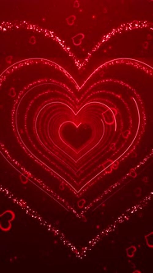 Red Glitter Hearts Tunnel Background for Love and Romance