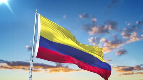 Realistic Colombia Flag Waving Animation on a Sunny Sky
