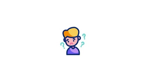 Animated Confused Person Head with Floating Question Marks